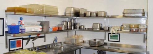 4 x Sections Of Wall Mounted Commercial Kitchen Shelving In Stainless Steel - CL367 - Ref CQ-FB236 -