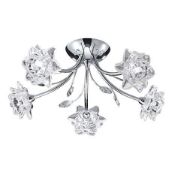 1 x Ex Display Bellis Polished Chrome 5 Lamp Semi Flush Light with Clear Flower Glass Shades - CL36