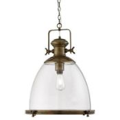 1 x Searchlight 6659 Industrial Pendant Large 1 Light , Painted Antique Brass, Clear Glass - New Box