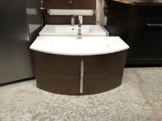 1 x D Shaped White Ceramic Sink With A Large Wooden 2-Drawer Vanity Unit - NC1130 - CL380 - NO VAT
