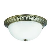 2x Antique Brass 3 Light Flush Fitting With Frosted Opal Glass - Brand New