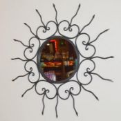 1 x Decorrative Round 'SUN' Mirror With A Rustic Handcrafted Metal Frame - 60cm In Diameter - CL367
