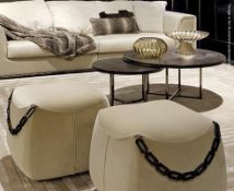 1 x Fendi 'Cat' Cream Leather Upholstered Pouffe / Ottoman - Ref: 5140500 - CL087 - B1/19 - Location