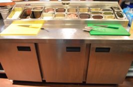 1 x Foster Commercial Gastronorm Prep Counter With Salad / Pizza Topper and Roll Down Night