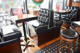 3 x Sections of Restaurant / Cafe Booth Seating With Two Poser Tables - Black Faux Leather