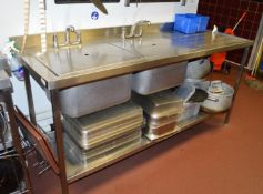 1 x Twin Bowl Stainless Steel Sink Unit With Mixer Taps, Undershelf and Sink Covers - H95 x W190 x