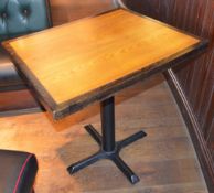 15 x Restaurant Two Person Dining Tables With Cast Iron Bases and Curved Design - Two Tone Wooden