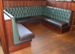 1 x Contemporary U Shape Seating Booth - Features a Leather Upholstery With Green Studded Backrests,