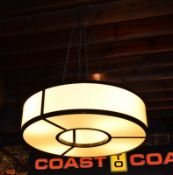 1 x Circular Feature Ceiling Light With Suspending Chains - Opaque Style With Black Detail -