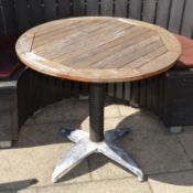4 x Bistro Restaurant Garden Tables With 80cm Round Wooden Tops and Metal Bases - H72 x W80 cms -