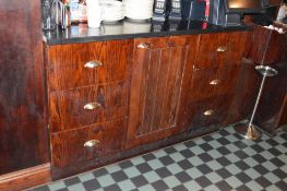 1 x Waitress Server Counter With Dark Wood Finish, Brass Hardware and Stone Top - H96 x W150 x D52