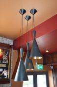5 x Triple Pendant Light Fittings in Black With Pitted Brass Interior - Max Drop Appox 110 cms x