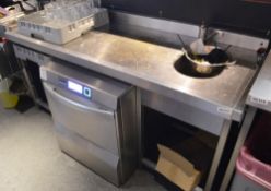 1 x Stainless Steel Back Bar Unit Anti Drip Dishwasher Table With Pot Tray Shelves and Sink Base