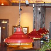 12 x Red Industrial Style Pendant Light Fittings With Black Chain and Cage - Manufactured by