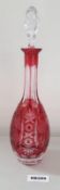 1 x Bohemian Antique Cranberry Cut Glass Decanter H39cm - Ref RB289 E - CL334 - Location: Altrincham