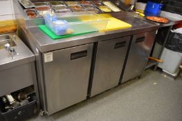 1 x Foster Three Door Refrigerated Prep Bench With Salad / Pizza Topper and Night Blind - Model