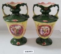 1 x A Pair Edwardian Royal Blenheim Art Ware Vases - Ref CQ353 E - Dimensions: H21/L12cm - CL334 - L