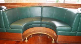 1 x Contemporary U Seating Booth With Green Faux Leather Upholstery and Brass Foot Rest - H105 x W22