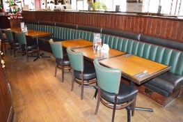 1 x Long Banquet Seating Bench - Features a Leather Upholstery With Green Backrests, Black Seat