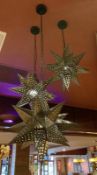 3 x Artisan Perforated Metal Star Shaped Pendant Light Fittings - Approx Dimensions: 80cm Drop x 40c