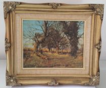 1 x Fox In The Forest Picture In Gold Antique Frame - Ref CQ343 E - Dimensions: H31/L36cm - CL334 -