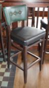 4 x Contemporary Button Back Restaurant Bar Stools - Upholstered in a Quality Green and Black Faux