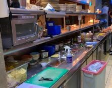1 x Kitchen Prep Area Featuring Assorted Stainless Steel Countering With Shelving / Serving Pass - D