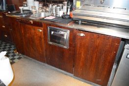 1 x Restaurant Coffee Machine Prep Bench With Dark Wooden Doors, Stainless Steel Top, Sink Basin and