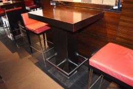 4 x Restaurant Poser Bar Tables With Dark Wenge Finish, Chrome Bases, Chrome Foot Rests and Bag