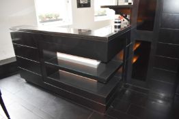 1 x Contemporary Restaurant Bar With Rear Food Prep Area, Stone Counter Tops, Front Display Shelves,