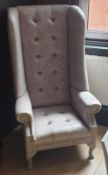 1 x Commercial High Back-Buttoned Armchair Covered In Light Grey Leather - Beautiful Bespoke Showroo