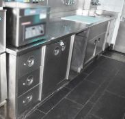 1 x Built-In Commercial Kitchen Stainless Steel Prep Bench Unit With Integrated Drawers,