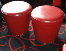4 x Bright Red Leather Upholstered Bar Seats - Dimensions: Diameter 50cm, Height 47cm - CL392