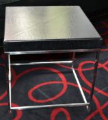 8 x Commercial Cube-Shaped Bar Tables In A Crocodile-Style Faux Leather With Chrome Bases -