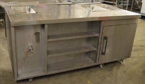 1 x Large Caterform Preparation Island on Castors With Integrated Baine Maries and Warming