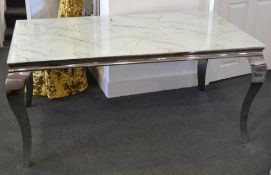 1 x Luxurious White Marble Tempered Glass Dining Table. One stunning dining table covered with a whi