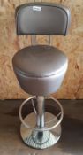 A Set Of 3 Bespoke Chrome Based Bar Stools With Dark Sliver Faux Leather Seat & Back - Ref BY264