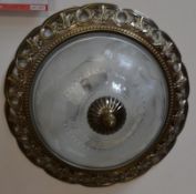 1 x Traditional Antique Brass Flush Ceiling Light Fitting with Floral Glass Shade and dec