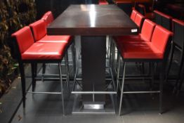 8 x Contemporary Bar Stools With Tapered Legs, Chrome and Black Frames and Red Leather Seats With
