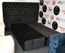 1 x Black Valour King Size Bed With Matching Headboard. Bespoke two piece king size bed upholstered
