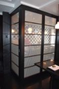 2 x Room Partition Sliding Doors in Black With Privacy Glass and Runners  - CL392 - Ref LD158 1F -
