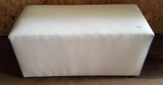 2 x Cream Rectangular Faux Leather Seating Benches / Stools / Ottomans With Blue Detailing - Ex-Disp