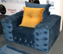 1 x Single Seater Sapphire Blue Plush Velvet Sofa. One stylish and soft velvet single seater sofa re