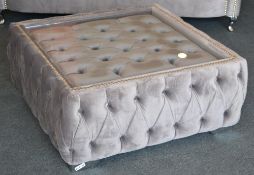 1 x Buttoned Light Grey Velour Coffee Table. A sleek and stylish velour upholstered coffee table wit