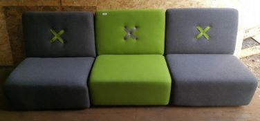 1 x Commercial 3-Piece Modular Fabric Sofa Set With Cross Design ( 2 x Grey & 1 Green) - Ref BY2