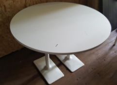 1 x Simple But Stylish Double Legged White Round Dining Table - Ref BY256 - D120 / H75cm - CL391 - L
