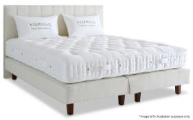 1 x Vispring Herald Superb Kingsize Divan Bed In Cream Leather With Mattress & Hera Headboard -