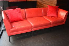 1 x Red Leather Modular Sofa by Hotels & Contracts of France - Breaks into Three Sections and