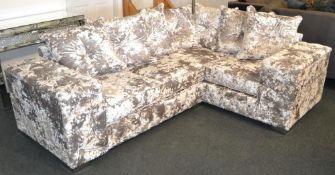 1 x Luxurious Silver Crushed Velvet L-Shaped Corner Seater Sofa. A modern and extremely comfortable