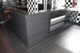 1 x Contemporary Restaurant Bar With Stone Counter Tops, Front Display Shelves, Integrated Chilled
